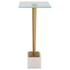 Table d'appoint Porch & Den en verre et fer doré avec base en marbre massif