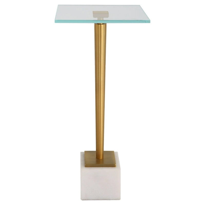 Table d'appoint Porch & Den en verre et fer doré avec base en marbre massif