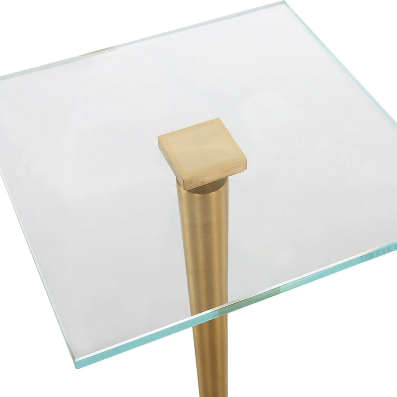 Table d'appoint Porch & Den en verre et fer doré avec base en marbre massif