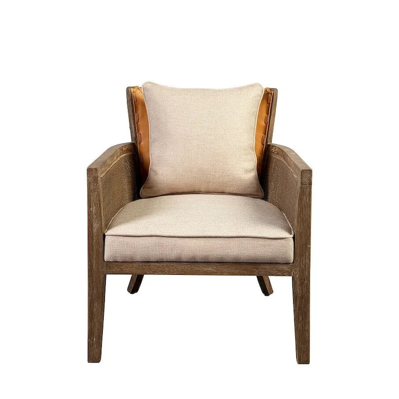 Fauteuil canné dossier marron et beige, une place