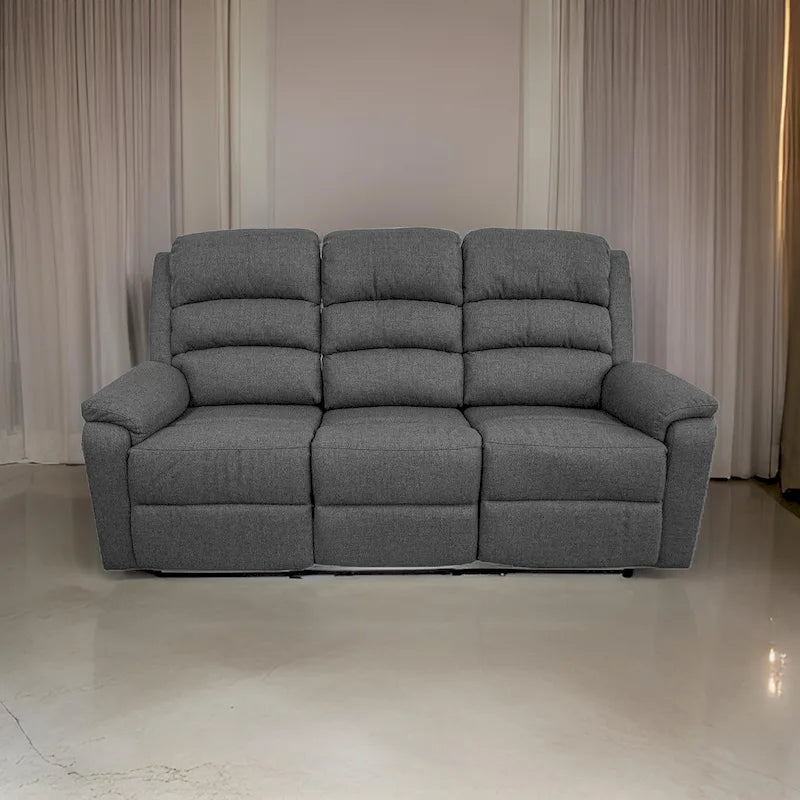 Canapé inclinable manuel Fery 74 pouces, 3 places, revêtement en toile de jute grise, bois