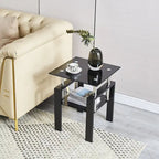 Table d'appoint à 2 étages en verre trempé noir/transparent, 1 personne