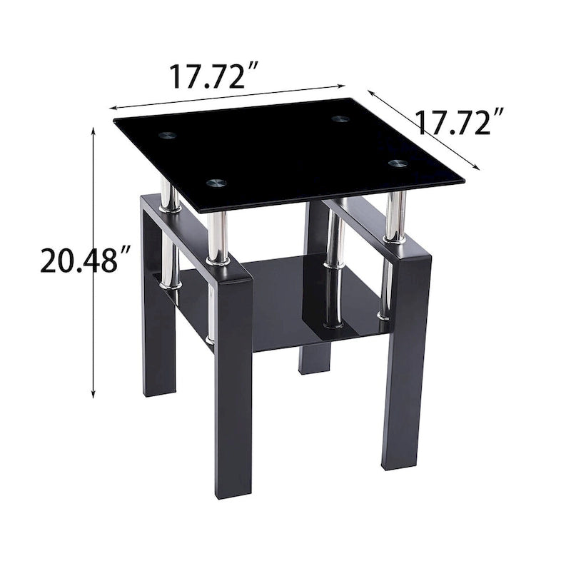 Table d'appoint à 2 étages en verre trempé noir/transparent, 1 personne