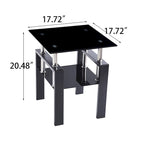 Table d'appoint à 2 étages en verre trempé noir/transparent, 1 personne
