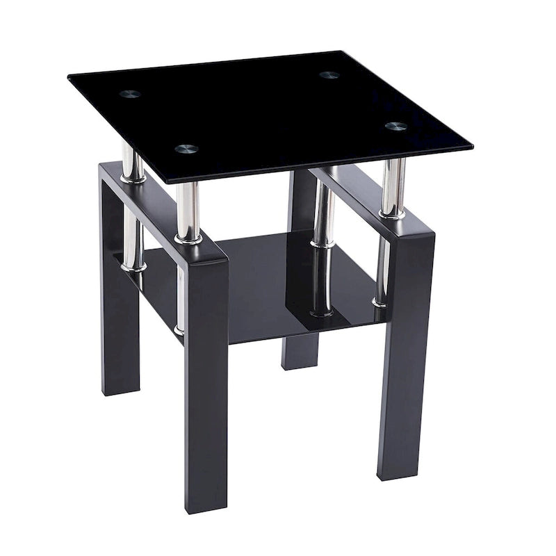 Table d'appoint à 2 étages en verre trempé noir/transparent, 1 personne