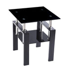 Table d'appoint à 2 étages en verre trempé noir/transparent, 1 personne