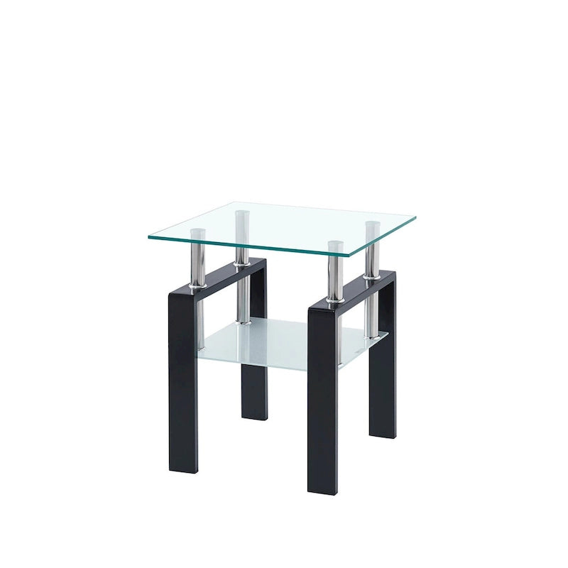 Table d'appoint à 2 étages en verre trempé noir/transparent, 1 personne