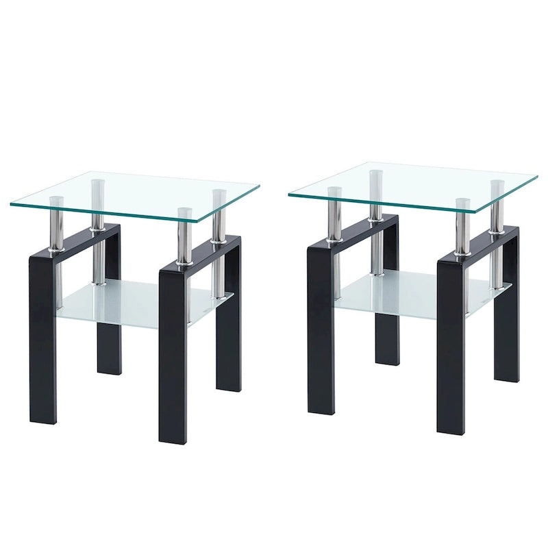 Table d'appoint à 2 étages en verre trempé noir/transparent, 1 personne