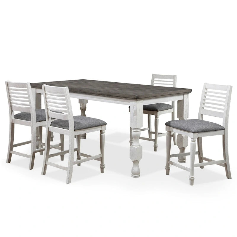Ensemble de salle à manger 5 pièces hauteur comptoir Ionessa Farmhouse en bois blanc antique par Furniture of America