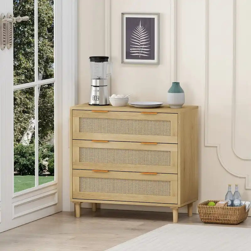 Meuble de rangement en rotin avec trois tiroirs en rotin
