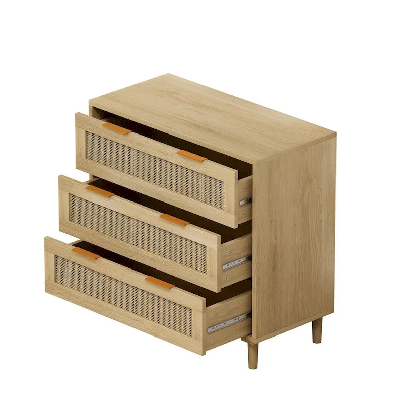 Meuble de rangement en rotin avec trois tiroirs en rotin