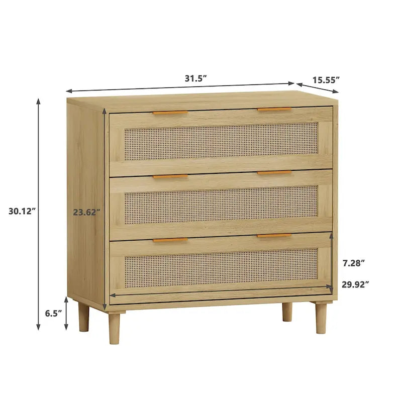 Meuble de rangement en rotin avec trois tiroirs en rotin
