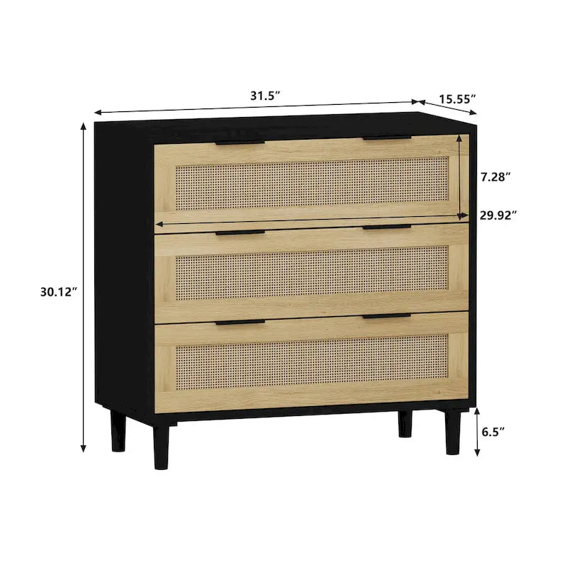 Meuble de rangement en rotin avec trois tiroirs en rotin