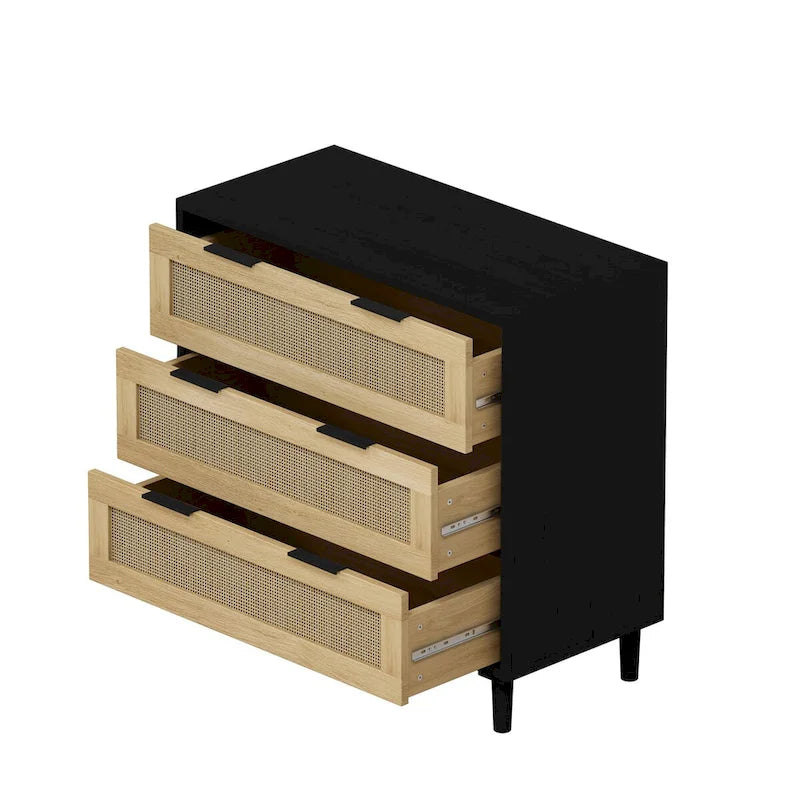 Meuble de rangement en rotin avec trois tiroirs en rotin