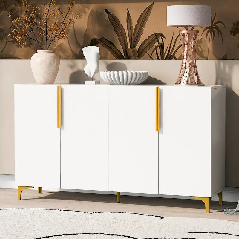 Meuble de rangement 4 portes brillant avec étagères réglables – Blanc / Noir / Bleu marine