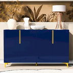 Meuble de rangement 4 portes brillant avec étagères réglables – Blanc / Noir / Bleu marine