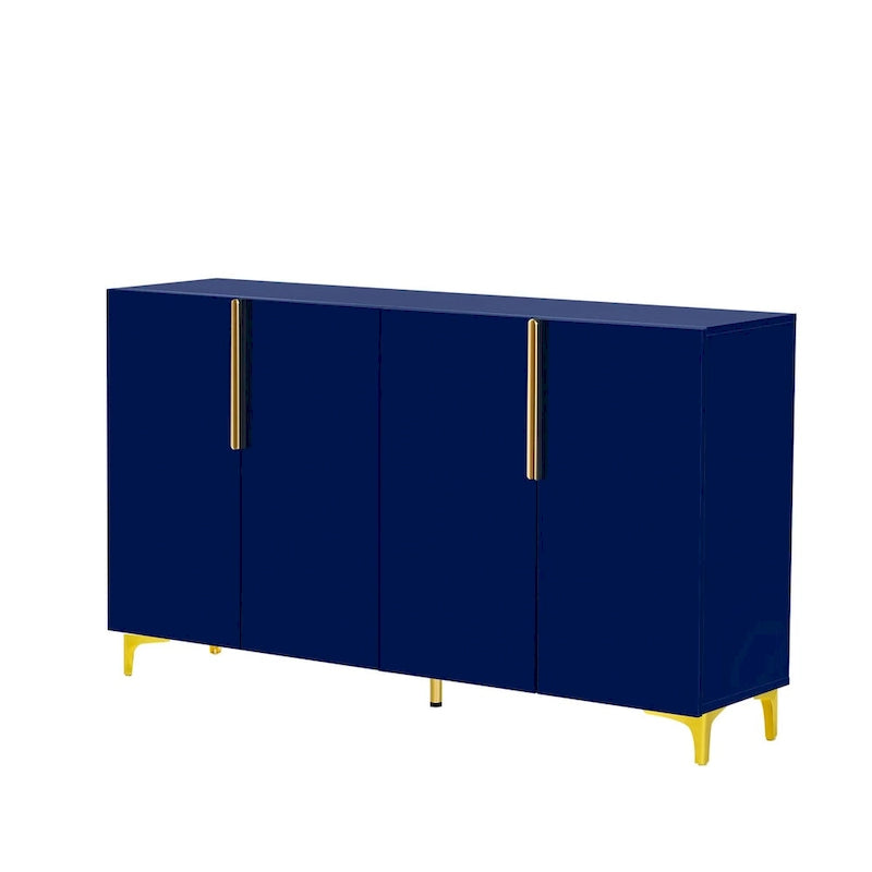 Meuble de rangement 4 portes brillant avec étagères réglables – Blanc / Noir / Bleu marine