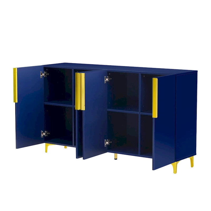 Meuble de rangement 4 portes brillant avec étagères réglables – Blanc / Noir / Bleu marine