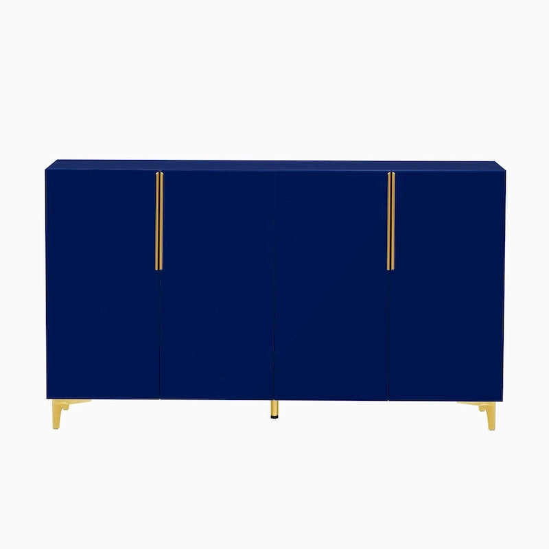 Meuble de rangement 4 portes brillant avec étagères réglables – Blanc / Noir / Bleu marine