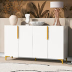 Meuble de rangement 4 portes brillant avec étagères réglables – Blanc / Noir / Bleu marine