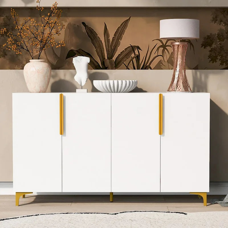 Meuble de rangement 4 portes brillant avec étagères réglables – Blanc / Noir / Bleu marine