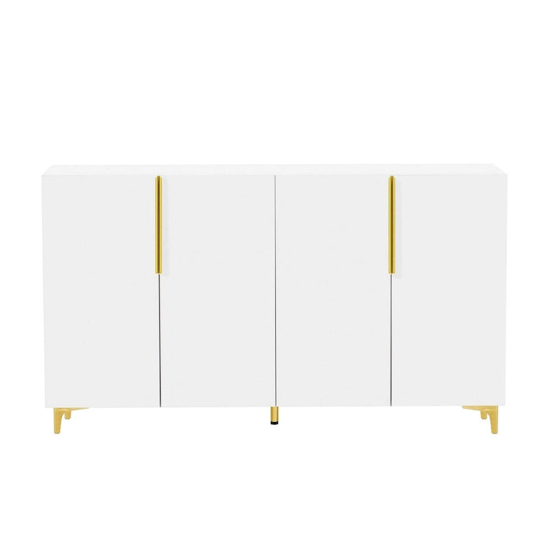 Meuble de rangement 4 portes brillant avec étagères réglables – Blanc / Noir / Bleu marine