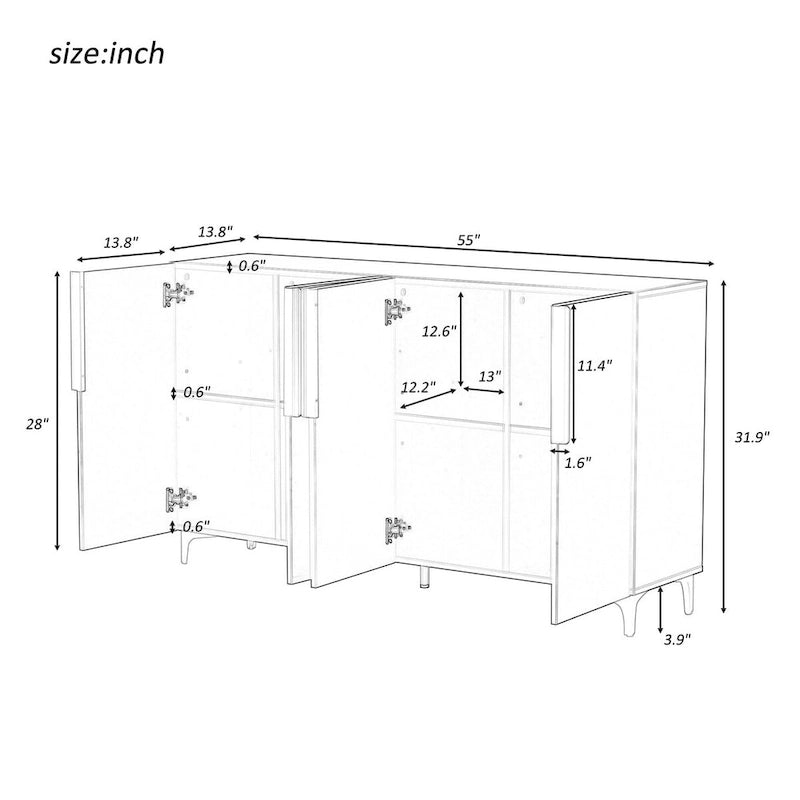Meuble de rangement 4 portes brillant avec étagères réglables – Blanc / Noir / Bleu marine