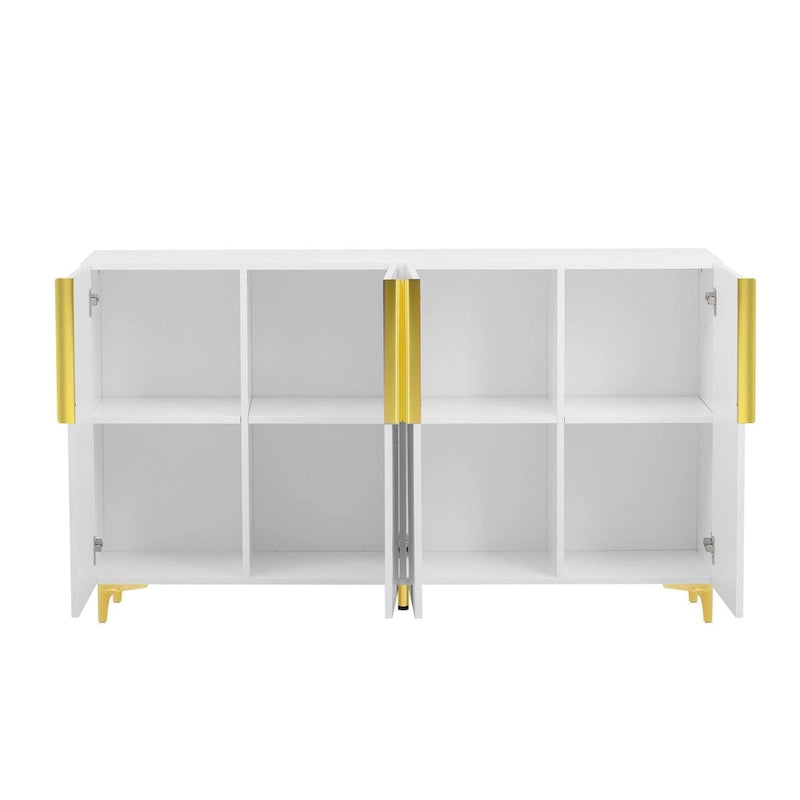 Meuble de rangement 4 portes brillant avec étagères réglables – Blanc / Noir / Bleu marine