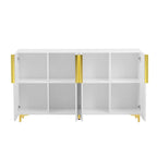 Meuble de rangement 4 portes brillant avec étagères réglables – Blanc / Noir / Bleu marine