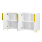 Meuble de rangement 4 portes brillant avec étagères réglables – Blanc / Noir / Bleu marine
