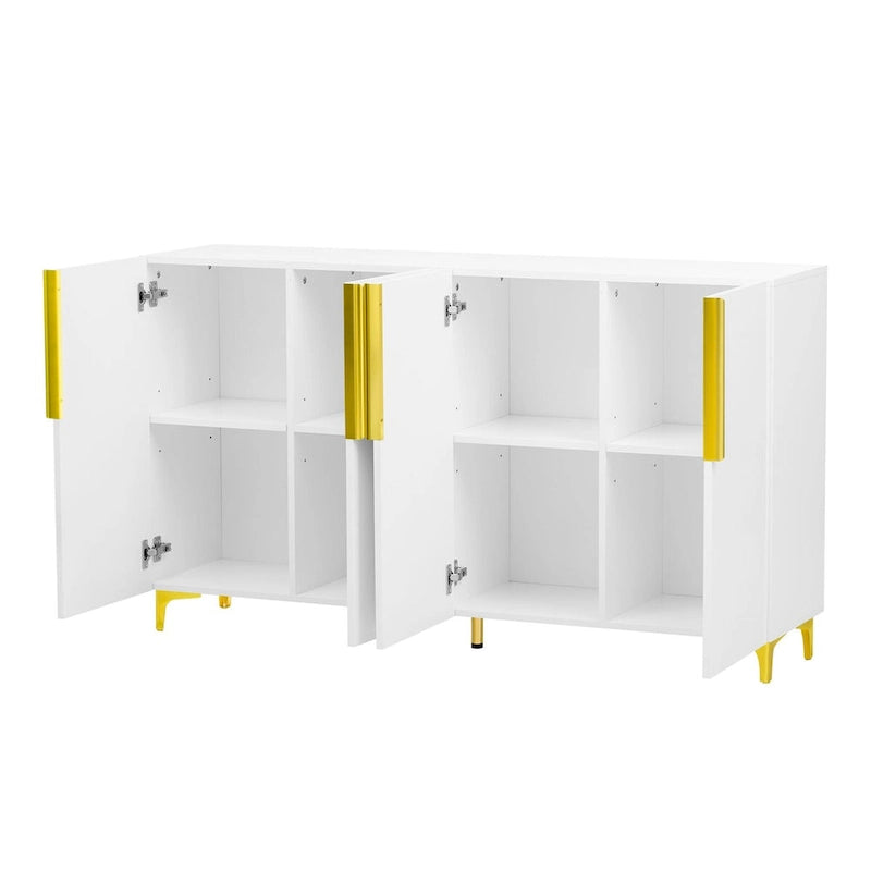 Meuble de rangement 4 portes brillant avec étagères réglables – Blanc / Noir / Bleu marine