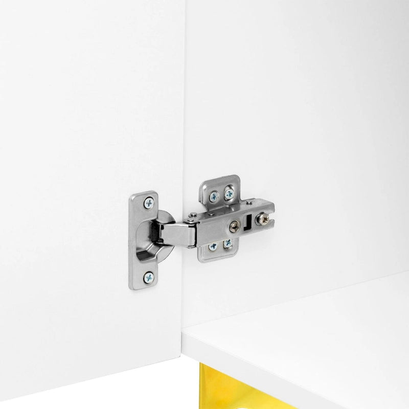 Meuble de rangement 4 portes brillant avec étagères réglables – Blanc / Noir / Bleu marine