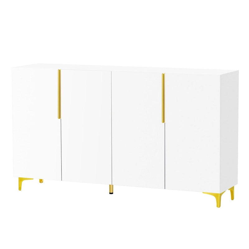 Meuble de rangement 4 portes brillant avec étagères réglables – Blanc / Noir / Bleu marine