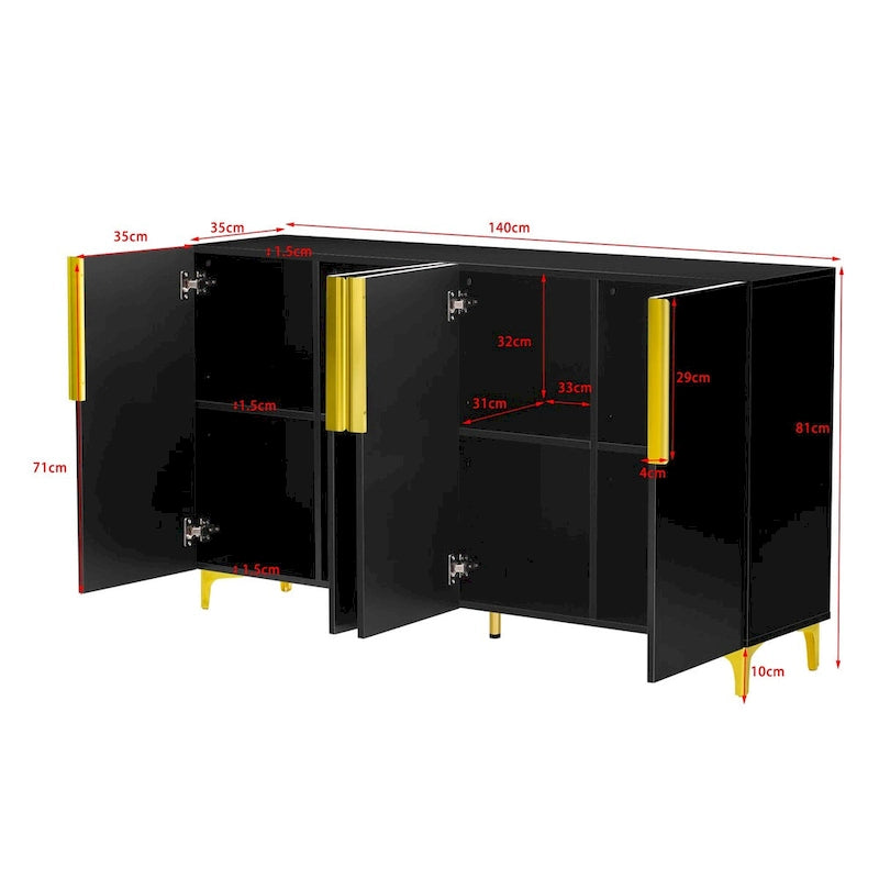 Meuble de rangement 4 portes brillant avec étagères réglables – Blanc / Noir / Bleu marine