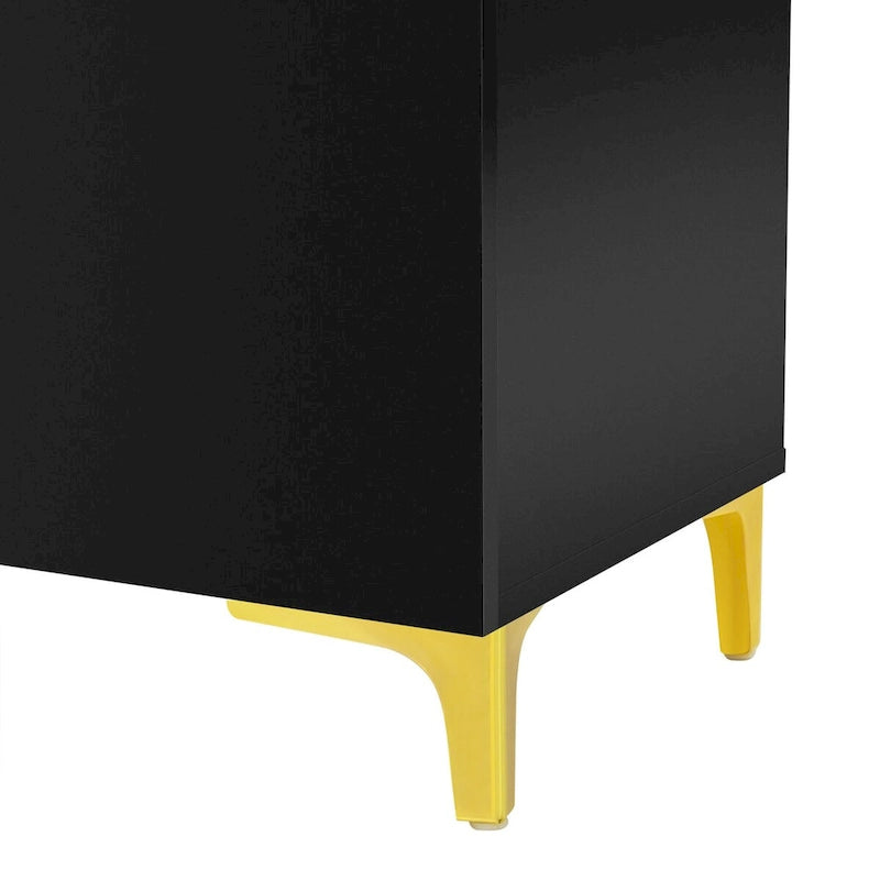 Meuble de rangement 4 portes brillant avec étagères réglables – Blanc / Noir / Bleu marine