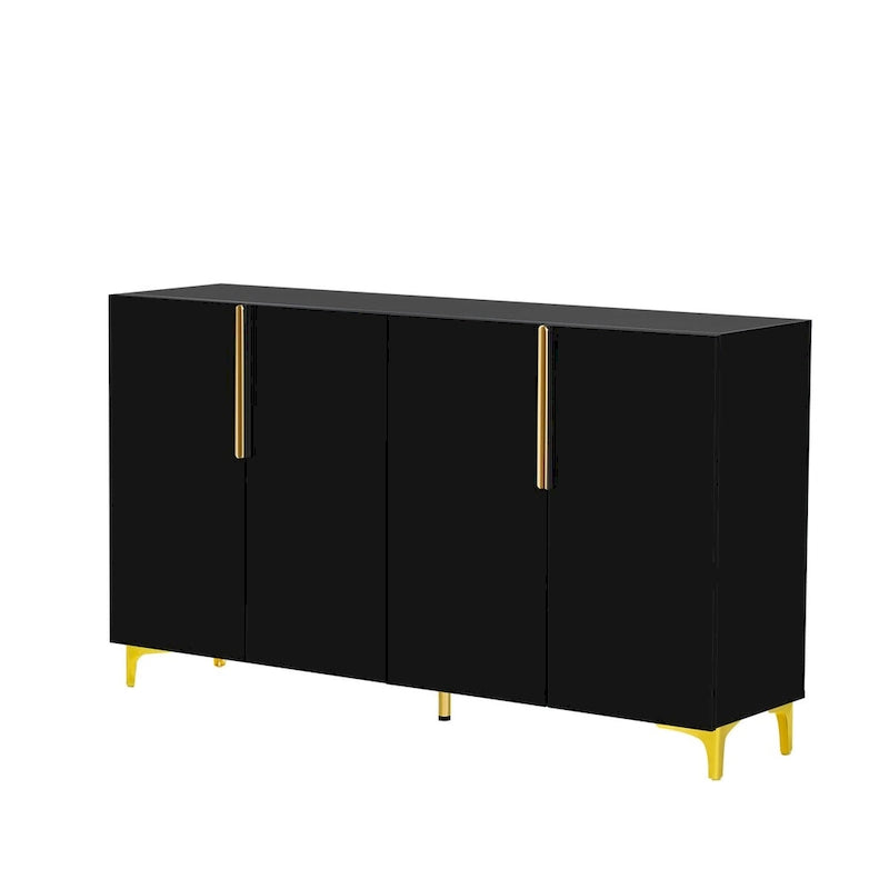 Meuble de rangement 4 portes brillant avec étagères réglables – Blanc / Noir / Bleu marine