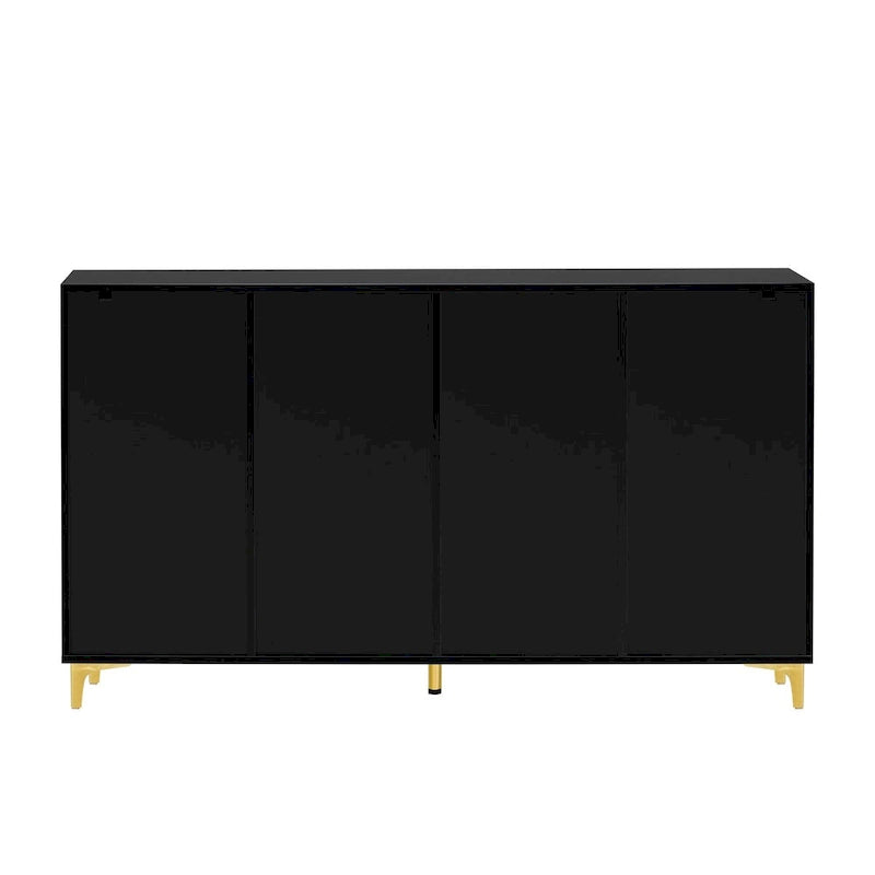 Meuble de rangement 4 portes brillant avec étagères réglables – Blanc / Noir / Bleu marine