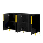 Meuble de rangement 4 portes brillant avec étagères réglables – Blanc / Noir / Bleu marine