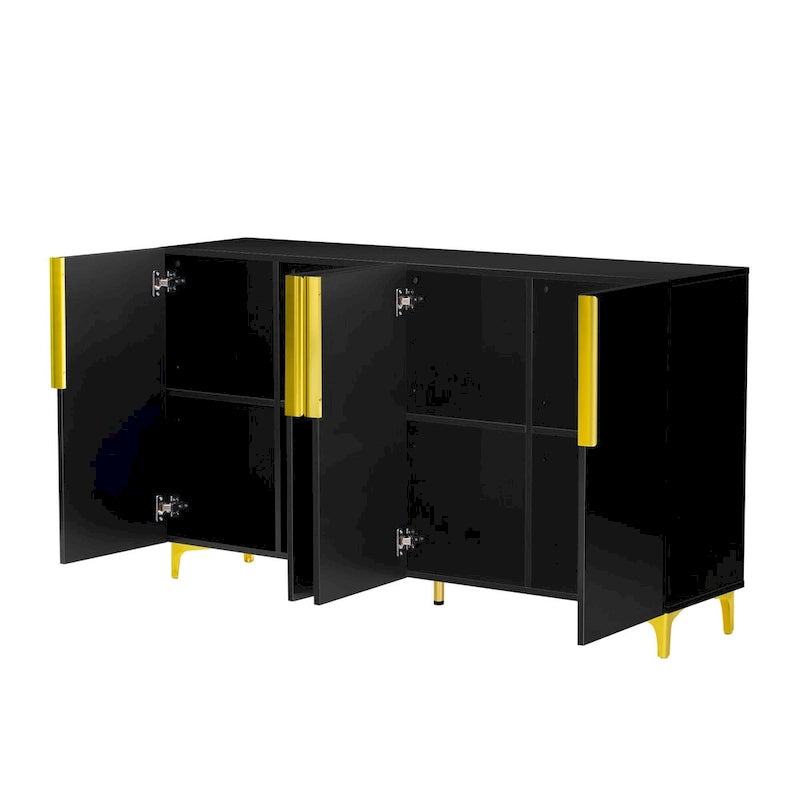 Meuble de rangement 4 portes brillant avec étagères réglables – Blanc / Noir / Bleu marine