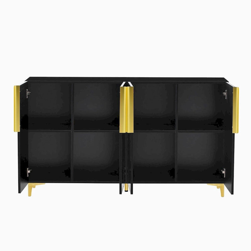 Meuble de rangement 4 portes brillant avec étagères réglables – Blanc / Noir / Bleu marine
