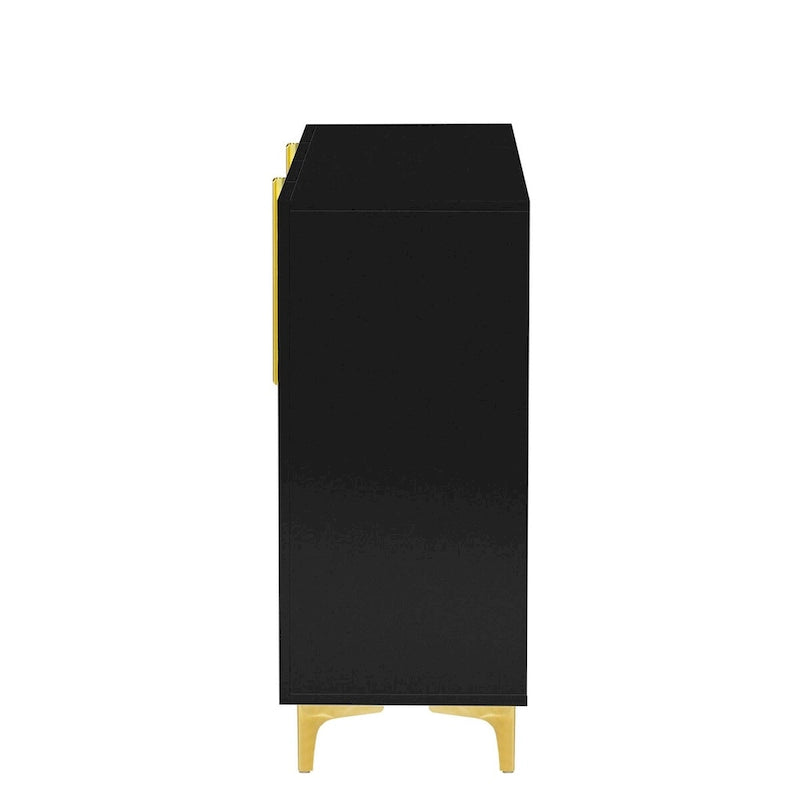 Meuble de rangement 4 portes brillant avec étagères réglables – Blanc / Noir / Bleu marine