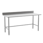 Table de travail de préparation de cuisine à base ouverte argentée avec dosseret, utilisateur unique, acier inoxydable 430 18G