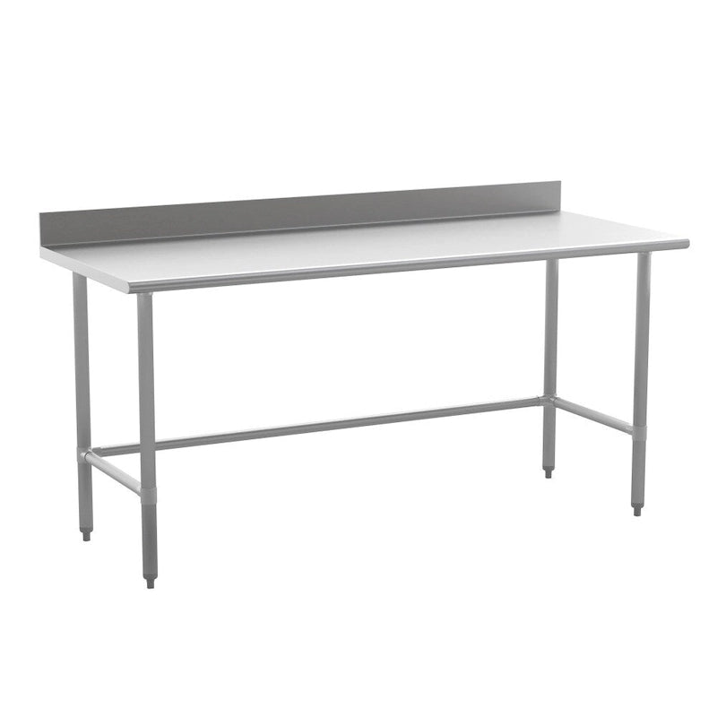 Table de travail de préparation de cuisine à base ouverte argentée avec dosseret, utilisateur unique, acier inoxydable 430 18G