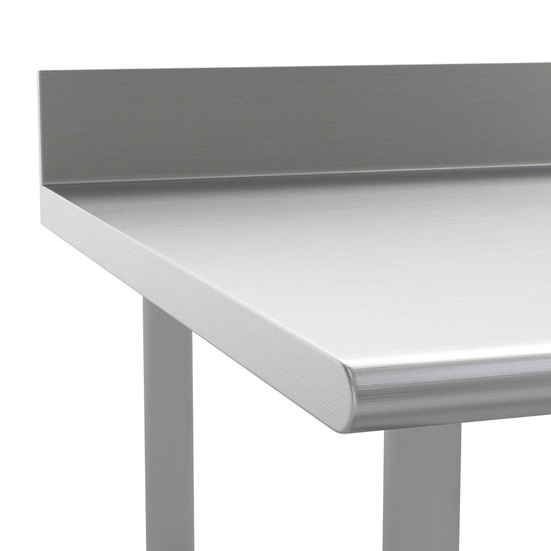 Table de travail de préparation de cuisine à base ouverte argentée avec dosseret, utilisateur unique, acier inoxydable 430 18G