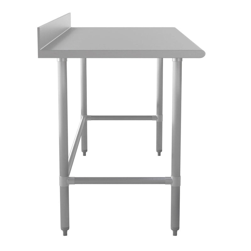 Table de travail de préparation de cuisine à base ouverte argentée avec dosseret, utilisateur unique, acier inoxydable 430 18G