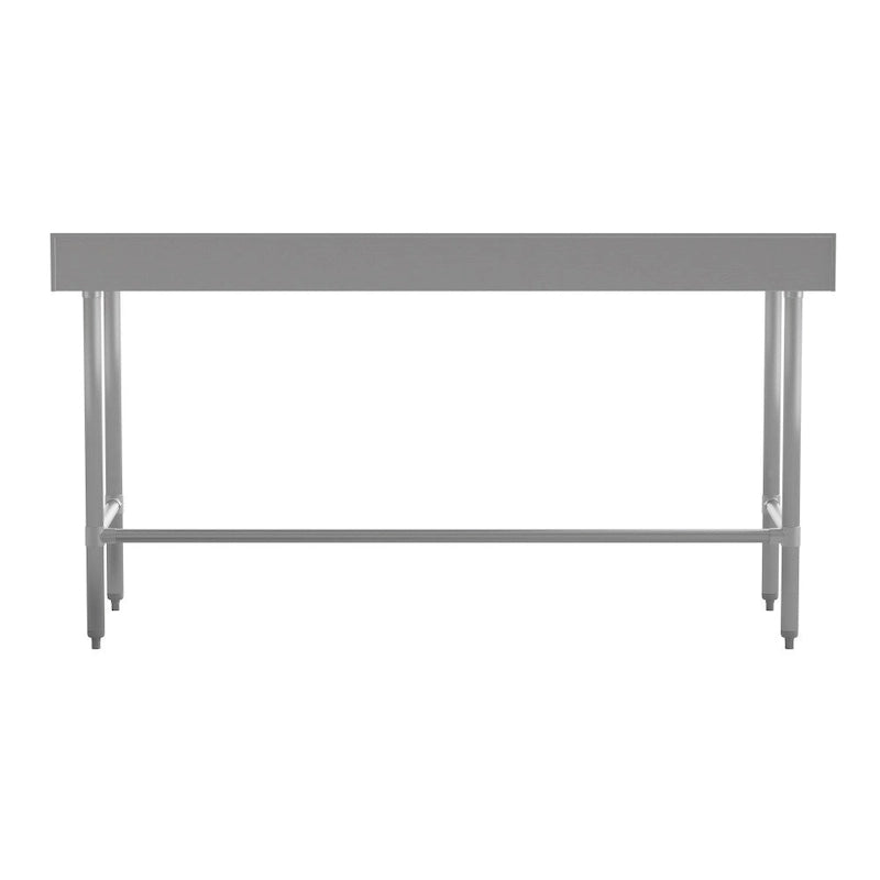 Table de travail de préparation de cuisine à base ouverte argentée avec dosseret, utilisateur unique, acier inoxydable 430 18G