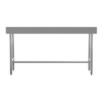 Table de travail de préparation de cuisine à base ouverte argentée avec dosseret, utilisateur unique, acier inoxydable 430 18G