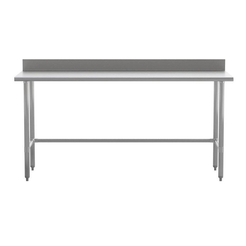 Table de travail de préparation de cuisine à base ouverte argentée avec dosseret, utilisateur unique, acier inoxydable 430 18G