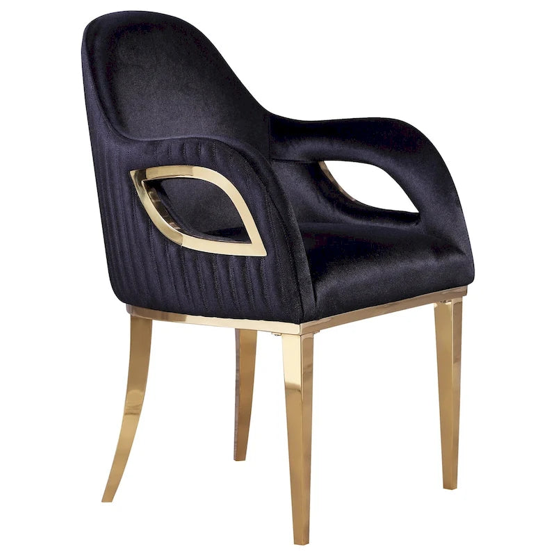 Fauteuil d'appoint de luxe en velours noir avec accoudoirs "œil de renard"