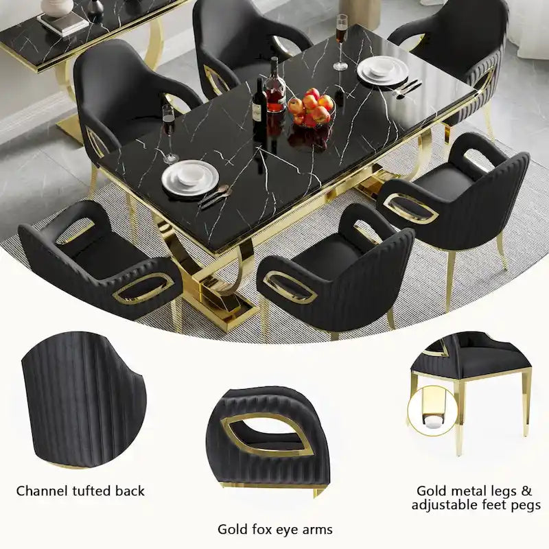 Fauteuil d'appoint de luxe en velours noir avec accoudoirs "œil de renard"
